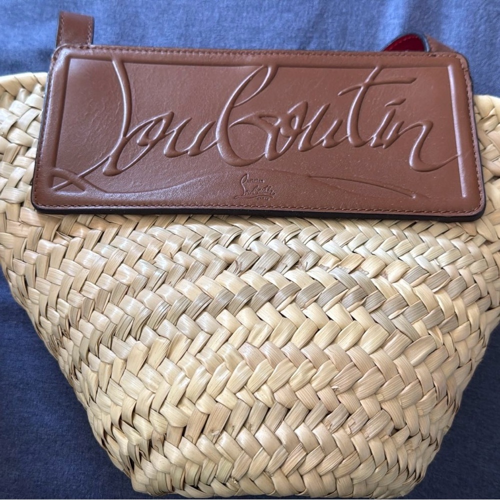 Christian Louboutin Loubishore Raffia Tote Bag Small– Brown Leather
